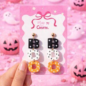 Halloween BOO Dangle Earrings Acrylic Ghost Pumpkin Statement Jewelry